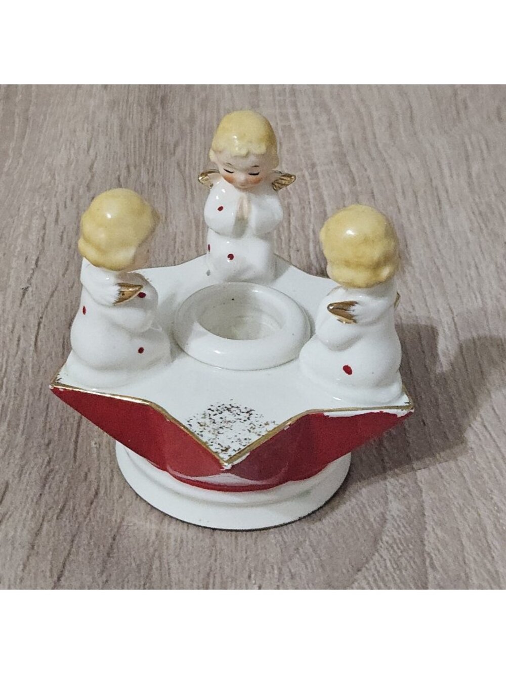 Vintage 1950's Ceramic Candlestick Holder Christmas Praying Angels Holiday Decor